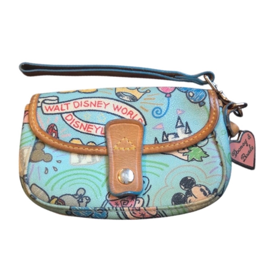 Flawed Gem! Dooney &‎ Bourke Disney Sketch Wristlet Mickey Mouse Castle M7207682